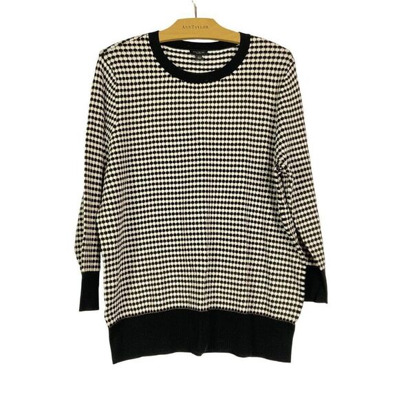 NWT Ann Taylor Factory Patterned, Crewneck Sweater, XL, 3/4 sleeves, tan/blue - Picture 1 of 9